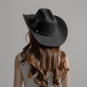 Sombrero Vaquero Occidental de Ala Ancha NZ11, Casual, Blanco y Negro, con Plumas Metálicas de Diamante, de Lana, para Exteriores, Cálido - Product Image 3