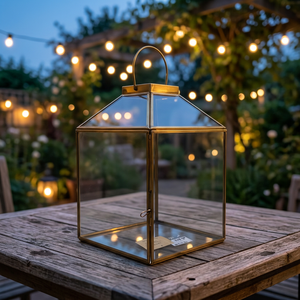 Lanterne à bougie décorative en laiton et verre avec finition en laiton - Product Image 1