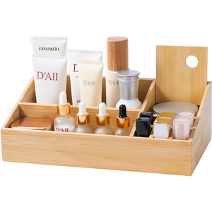 Bamboo Cosmetic Organizer Rectangular Desktop Storage <b>Box</b> With Partition For <b>Makeup</b> And Personal Care Items - Product Image 1