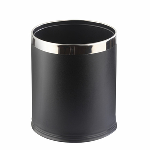 Cestino per Rifiuti con Corpo in Acciaio Rivestito in Similpelle Nera Capacità 10 L - Product Image 1