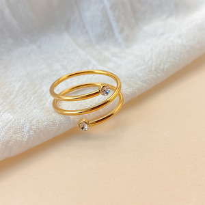 Anillo Espiral Ajustable Minimalista de Acero Inoxidable Chapado en Oro de 18K con Circonita Brillante, Anillos Abiertos, Joyería Impermeable para Mujer - Product Image 2