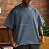 T-shirt Homme Personnalisé en Coton Lourd 100% Vierge, Coupe Oversize Boxy, Épaules Tombantes, Col Montant Uni, Qualité Supérieure, Vente en Gros