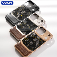 VAWI V-A03 Étui de téléphone de luxe original en fibre de carbone avec broderie satinée et métal pour iPhone 13~17 Pro Max