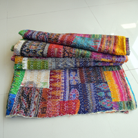 Couvre-lit en patchwork multicolores en soie 100% fait main, style vintage indien Kantha, taille Queen, pour la maison et l'hôtel, marque Balajee