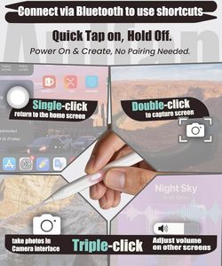 Stylet Pencil 1ère génération pour <span class=keywords><strong>iPad</strong></span> (2018-2026) avec chargement rapide USB-C, détection d'inclinaison et rejet de la paume, boutons de raccourcis personnalisables, contrôle par application - Product Image 2