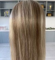Perruques en cheveux vierges russes couleur blond méché personnalisé, avec dessus mono 5*5, sans nœuds, avec dentelle frontale HD et dos à trame ouverte pour femmes