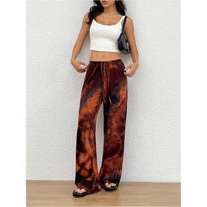Women's Drawstring Waist Wide Leg Pants Mid Rise Knitted Breathable Streetwear Casual Loose Long Sweatpants - Product Image 5