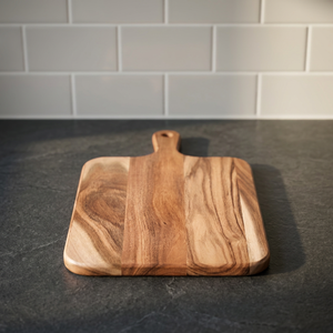 Planche à découper en bois rectangulaire avec poignée, finition naturelle, bloc de cuisine décoratif, ustensiles de cuisine, décoration de table, Ramadan - Product Image 1