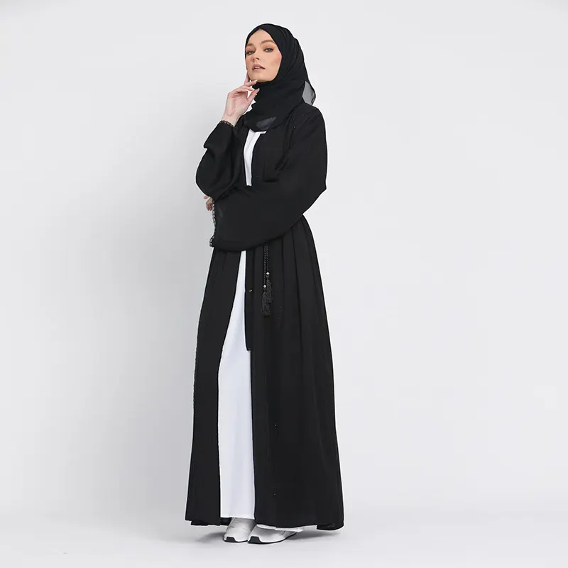 Warna Solid Tunisia Qatar Bahan Hoody Marokko Dubai Butik En Gros Bordir Kaftan Muslim 2022 Abaya