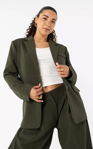 Blazer Verde Oscuro Oversize Personalizado para <span class=keywords><strong>Mujer</strong></span> 2026, Chaqueta de Traje de Oficina con Dos Botones y Hombros Reforzados, Abrigo Casual Vintage OEM/ODM - Product Image 6
