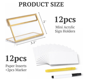 Lot de 12 supports de signalisation en acrylique doré, 3,5 x 2 pouces, inclinés en forme de L, pour étiquettes nominatives et <span class=keywords><strong>prix</strong></span>, présentoirs pour comptoir et salons professionnels - Product Image 2