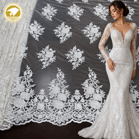 Tela de tul bordada con cuentas y lentejuelas para novias, de doble cara, pesada, lisa, con bordado a máquina, ideal para bodas - ¡Venta caliente!