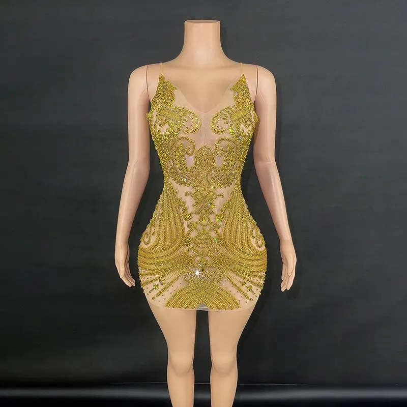 Y3461 dropshipping productos 2024 women's clothing dress embroidered rhinestone gold dress for prom