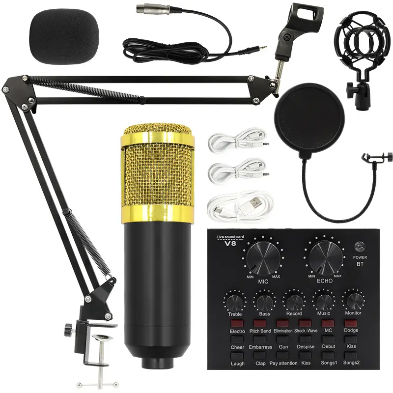 XY BM 800 profesyonel PC V8 ses kartı seti Mic stüdyo kondenser mikrofon Karaoke Podcast kayıt canlı akışı için