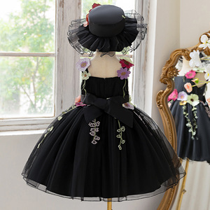 Abito da Principessa con Bretelle e Ricami Floreali 3D per Bambine, Vestito Formale in Tulle Nero per Matrimoni e Feste di Compleanno, Abbigliamento per Bambini all'Ingrosso - Product Image 2