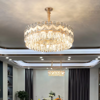 Lustre LED rond en cristal doré pour intérieur, avec une luminosité élevée, éclairage moderne pour salon, hall, montage au plafond