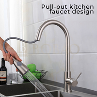 Robinet mélangeur de cuisine moderne en acier inoxydable noir de haute qualité, avec pommeau rotatif pour eau chaude et froide, en céramique, vente en gros