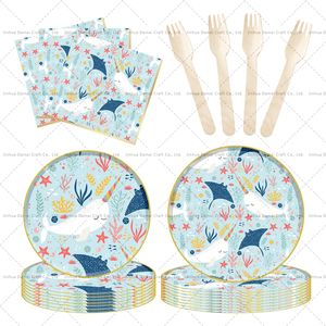 DAMAI Ocean Theme Party Supplies Paper <b>Plates</b> Napkins Cups Underwater Creatures Table Decor Birthday Baby Shower <b>Disposable</b> Set - Product Image 3