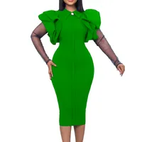 Robe en polyester unie pour femmes grandes tailles, élégante pour le bureau, disponible en rouge et vert, vente en gros, faible MOQ