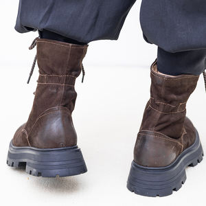 סיטונאי אופנת עור נשים עור תחרה-אפ הבלעדית מגפי עור חום לבן - Product Image 3