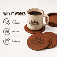 Ensemble de sous-verres en cuir pleine fleur personnalisés avec logo, écologiques, faits à la main, antidérapants, imperméables, résistants à la chaleur, pour tasses à café, vente en gros
