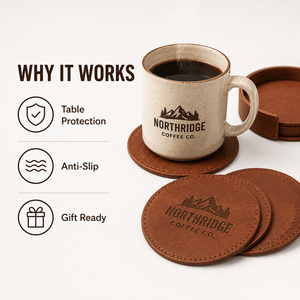 Ensemble de sous-verres en cuir pleine fleur personnalisés avec logo, écologiques, faits à la main, antidérapants, imperméables, résistants à la chaleur, pour tasses à café, vente en gros - Product Image 4