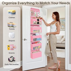 6 Tier Over The Door Organizer Hanging <b>Storage</b> With Clear Window Pink <b>For</b> Bathroom Bedroom <b>Kitchen</b> Nursery - Product Image 6