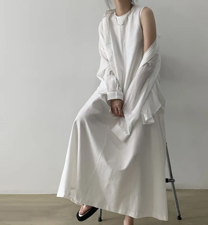 korean Design 2022 Women high Waisted sleeveless Midi Dress Solid elegant Long cotton linen maxi Dresses