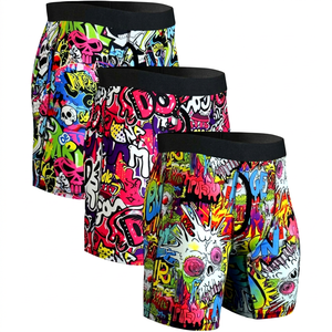 Mens 3 Pack Boxer Briefs Skull Graffiti Print <b>Underwear</b> Black Waistband Sublimation Printed - Product Image 1