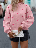 Pull Fashion Lady Love Heart Pattern Pull à col montant et à épaules tombantes