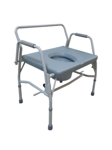 Chaise de toilette large en acier blanc avec couvercle rabattable, bac gris, portable, avec barre de soutien pour lit, pour soins à domicile - Product Image 1