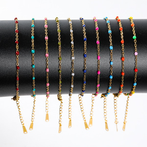 Colorful <b>Bead</b> Stainless Steel Enamel <b>Bracelet</b> Cross Chain <b>Gold</b> Women's Jewelry Gift H1074 - Product Image 3