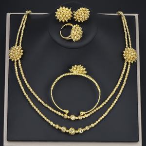 Ensemble de bijoux de mariage pour femmes et hommes, collier, boucles d'oreilles, bracelet, bague plaqués or, fabrication OEM personnalisée JXX - Product Image 1