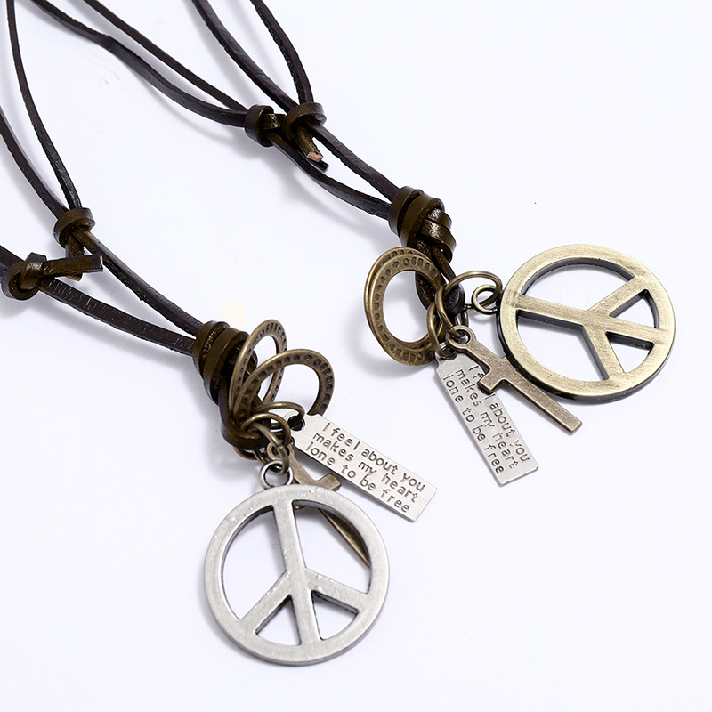 Collana Boho Con Ciondolo Argento Tibetano A Forma Di Insegna Di Pace