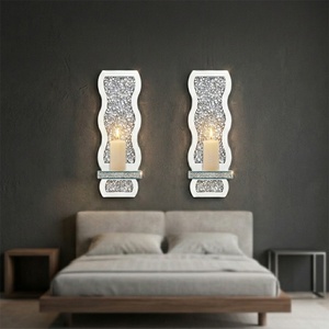 Support de bougie mural <span class=keywords><strong>en</strong></span> verre miroir avec diamants dispersés, miroir décoratif pour la maison - Product Image 2