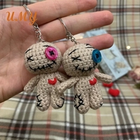 Porte-clés en peluche amigurumi fait main pour Halloween, poupée vaudou, jouets en crochet personnalisés en coton écologique