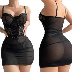 Kadın Dantel Elbise Mizaç Halter Baştan Çıkarıcı İç Giyim Yazlık Oyuklu Tığ İşi Seksi Şehvetli Gecelik Takımları Çekici - Product Image 4