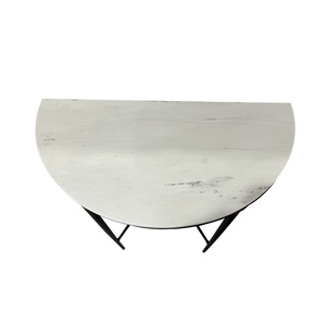 Simple Living Room <b>Table</b> Natural <b>Marble</b> <b>Top</b> Solid Forged Black Metal Leg Demilune <b>Console</b> <b>Table</b> - Product Image 4