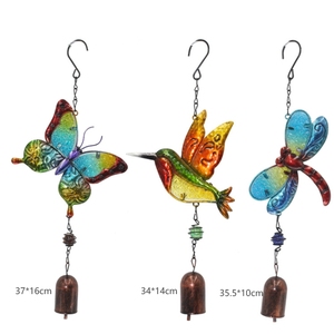 Campanas de viento de hierro modernas, diamantes pintados, colibríes de cristal, mariposas, libélulas, colgantes de Metal creativos para perchas de jardín - Product Image 2