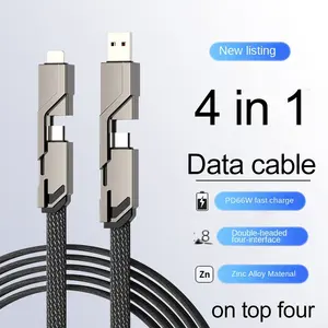 Kabel USB C 4 in 1 60W, kabel pengisian daya Cepat & sinkronisasi Data Anti kusut USB A Tipe C untuk kabel pengisian daya Tablet