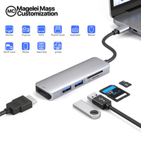 Hub USB Type C 5 en 1 de haute qualité en gros avec lecteur de carte HDMI 4K 30Hz, SD, TF, USB 3.0, USB 2.0 pour MacBook Pro