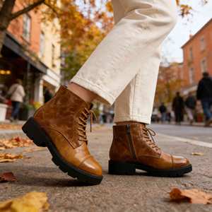 <span class=keywords><strong>Botas</strong></span> de Piel Genuina de Alta Gama, Personalizables, Cómodas, con Cordones en el Tobillo, para <span class=keywords><strong>Mujer</strong></span>, Tacón Grueso, Antideslizantes, para Verano/Otoño - Product Image 6