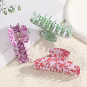 Pince à cheveux géométrique rétro bleue et blanche en plastique, pince requin pour usage quotidien, accessoires capillaires pour femmes - Product Image 2