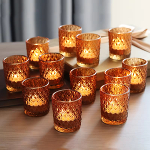 Custom Color 12pcs Amber Glass Candle Jars <b>Tealight</b> Candle Holders for Christmas Table Centerpiece Decor - Product Image 4
