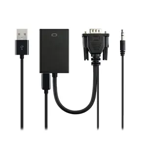 VGA至HDMI转换器适配器电缆，带音频输出1080P HDMI母适配器USB电源，适用于笔记本电脑至高清电视