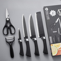 6PCS Ensemble de couteaux de cuisine antiadhésifs noirs Lames en acier inoxydable avec boîte-cadeau de couleur