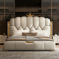 Ensemble de lit en cuir moderne et luxueux, lit en bois rembourré élégant avec rangement, à vendre, usage domestique, vente en gros, cadre de lit king size 1,8 m