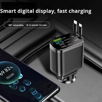 Chargeur de voiture rétractable 5 en 1 PD 65w à charge rapide, adaptateur de chargeur de voiture rétractable USB, chargeur de voiture portable de type C 4 en 1 avec câbles