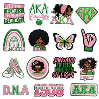 Patchs thermocollants en chenille brodés en 3D écologiques Alpha Kappa Alpha pour sororité, lettres et badges grecs roses et verts pour vêtements