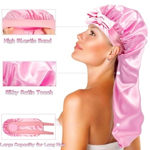 HLC Bonnets en satin rouge rose avec long bandeau élastique, <span class=keywords><strong>bonnet</strong></span> tressé, <span class=keywords><strong>bonnet</strong></span> soyeux <span class=keywords><strong>pour</strong></span> cheveux, enveloppe extra longue <span class=keywords><strong>pour</strong></span> tresses et grandes vagues - Product Image 4